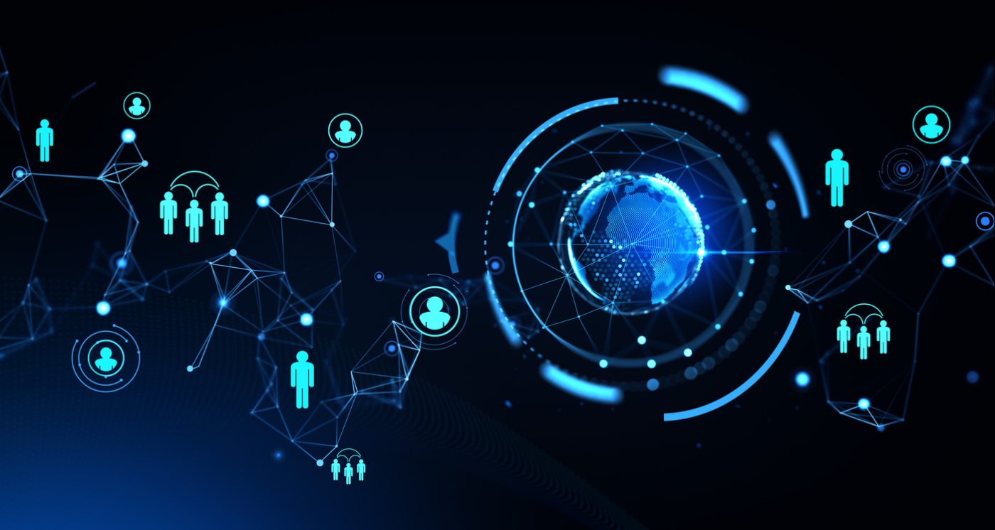 Glowing earth sphere and diverse people icons